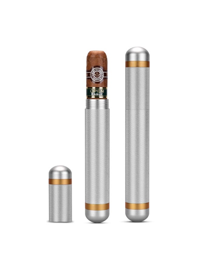 Aluminum Cigar Case Tube, Portable Stainless Steel Elegant Travel Single Metal Cigar CaseTube Humidor Air Tight Smell Proof Cigar Holder Case Accessories for Business Travel Outwork (Silver) - Image 1