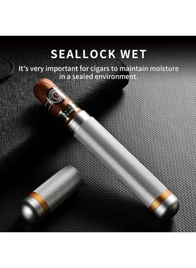 Aluminum Cigar Case Tube, Portable Stainless Steel Elegant Travel Single Metal Cigar CaseTube Humidor Air Tight Smell Proof Cigar Holder Case Accessories for Business Travel Outwork (Silver) - Image 4