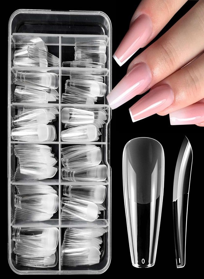 LuckForever 240pc Long Coffin Fake Nails Tips Clear Press on Nails Long Coffin Nail Tip Full Cover Soft Gel Nail Tips False Nail Ballerina Artificial Fingernails for Gel/Acrylic Nail Extension