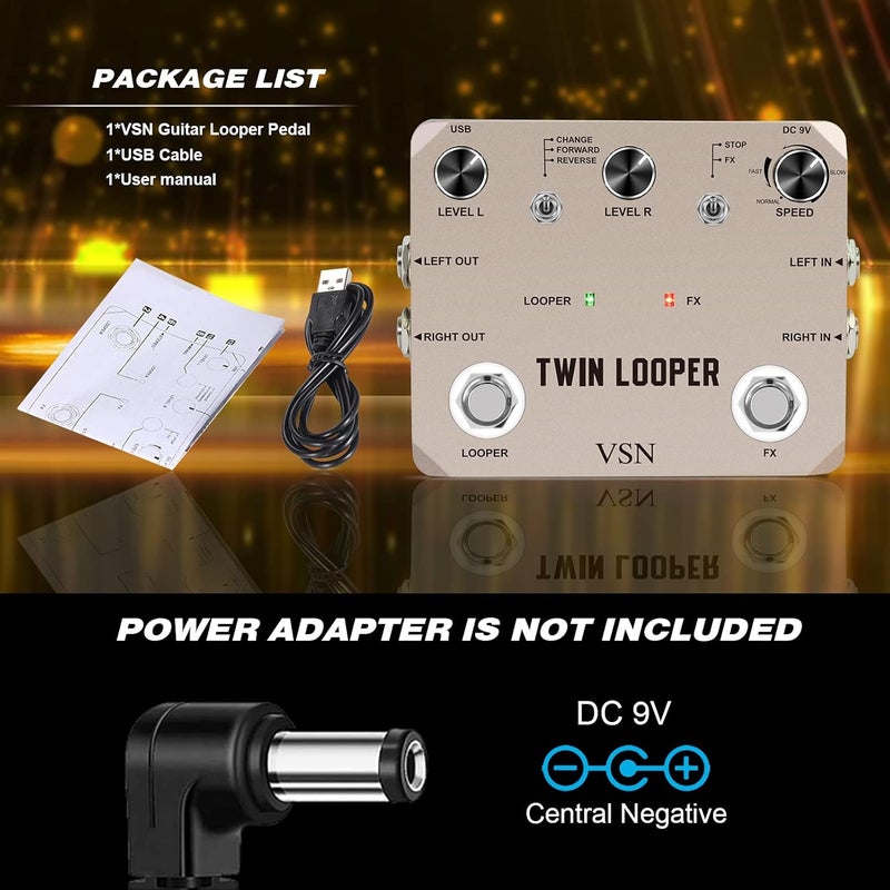 VSN Looper Pedal, Stereo Guitar Loop Pedals, Guitar Effect Pedal Loop Station Multi-function 11 Types of Play with 10 Minutes Loop Time, 44.1kHz/24Bit Guitar Effects Pedal - Image 5