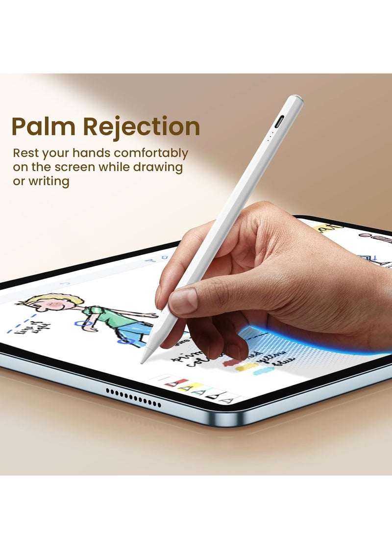 IPad Touchpen -13 minute fast charging, with tilt sensitivity and palm misoperation function, suitable for iPad 11/10/9/8/7/6 generation, Air 7/6/5/4/3/M3/M2, Pro 13 "/12.9"/11 "/M4, Mini 7/6/5th, white - Image 3