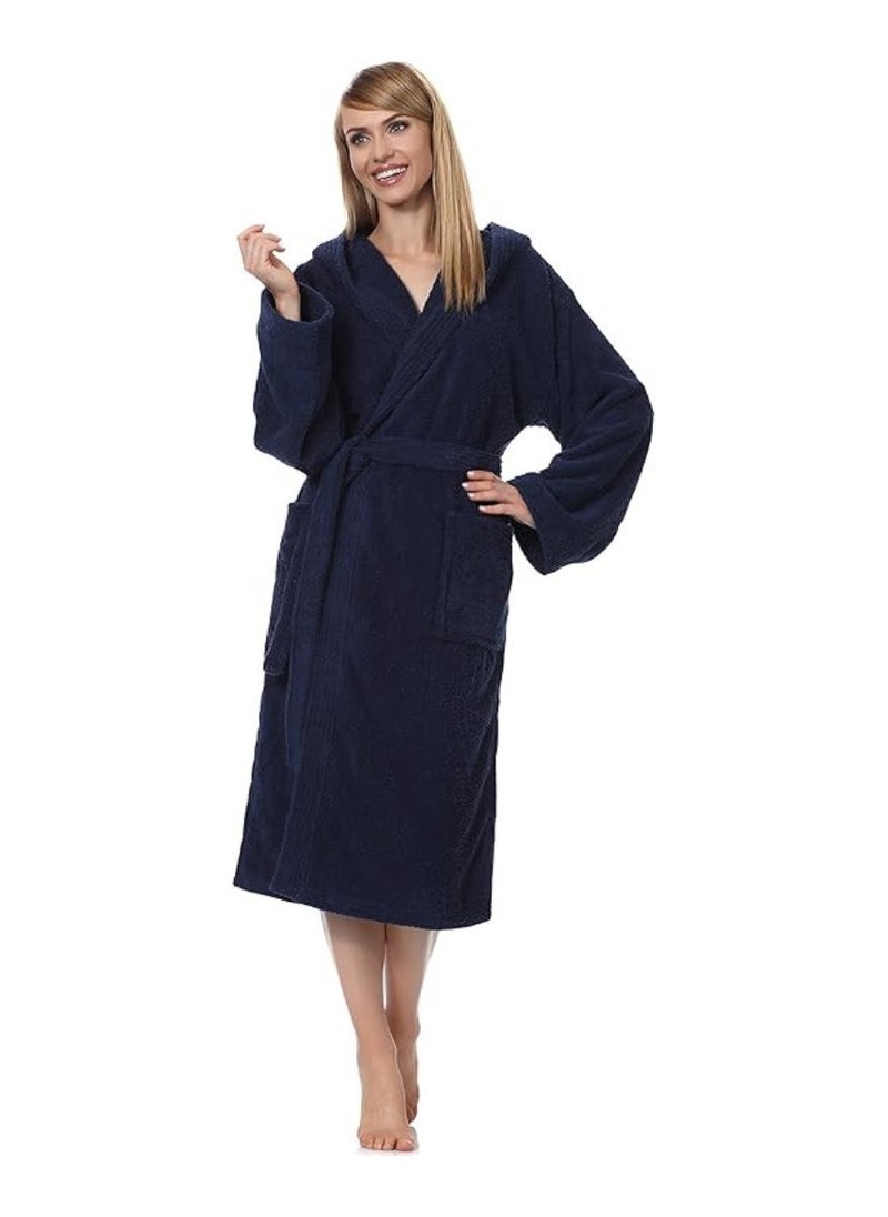 White Rose Navy Blue Color Unisex Bathrobe Large Size Plush And Absorbent Cloth  - Image 1