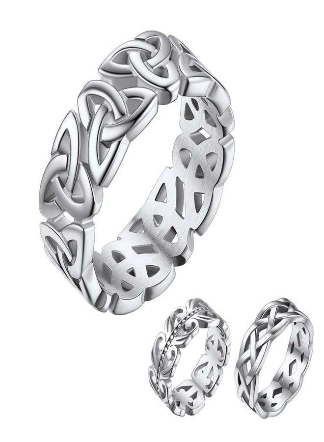 Bestyle Celtic Knot Band Rings for Men Women, Stainless Steel Irish Finger Ring Viking Wedding Bands Jewelry Gift Wedding Promise (08-Stainless Steel-Style03) - Image 1