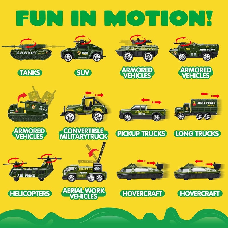 JOYIN 25 in 1 Military Kids Truck Toys for Age 3+, Toddler Boy Toys, Army Men Tanks Set with Soldier Men, Mini Battle Cars in Carrier Truck with Lights and Sounds, Gifts for Grandkids - Image 3