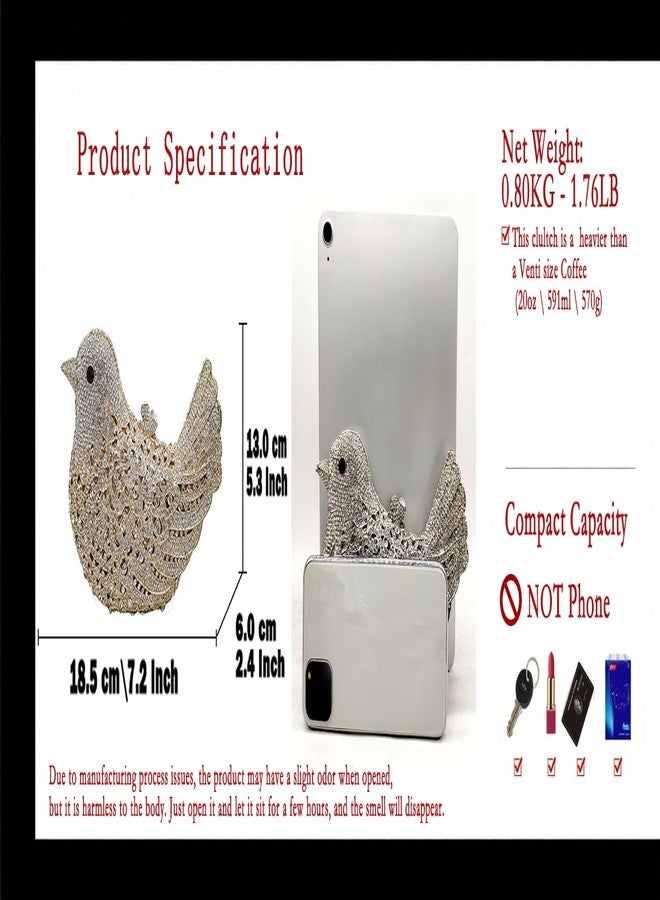 Boutique De FGG حقيبة يد كريستالية أنيقة من بوتيك دي إف جي جي للنساء، مزينة بأحجار الراين، مناسبة للسهرات والحفلات، بتصميم حمامة، مثالية لحفلات الزفاف، صغيرة الحجم، لون أخضر وبرتقالي، رقم الموديل: Cbg823013 - Image 3