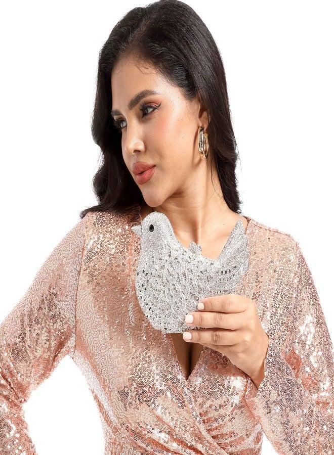 Boutique De FGG حقيبة يد كريستالية أنيقة من بوتيك دي إف جي جي للنساء، مزينة بأحجار الراين، مناسبة للسهرات والحفلات، بتصميم حمامة، مثالية لحفلات الزفاف، صغيرة الحجم، لون أخضر وبرتقالي، رقم الموديل: Cbg823013 - Image 2