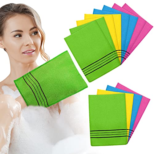 Tatuo 12 Pieces Korean Exfoliating Mitt Glove Italy Towel Body Skin Scrubber Exfoliating Scrubber for Remove Dead Skin Washcloth KoreanLargeYellow Green Blue Pink - Image 1
