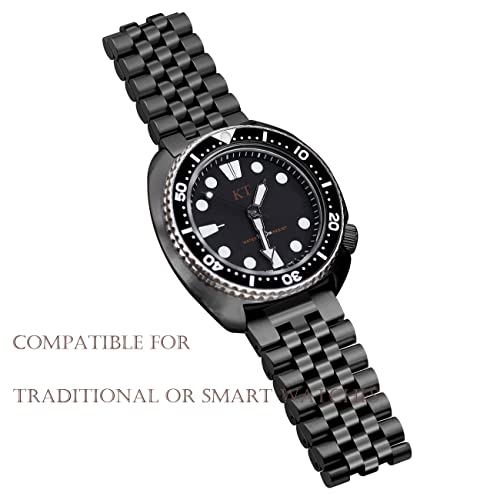 Kai Tian Super 3D 20mm Watch Band Quick Release Engineer Watch Strap Replacement Bands Screw Fixed Solid Links Double Lock Black Watch Straps with Fold Over Buckle - Image 3