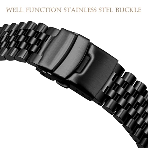 Kai Tian Super 3D 20mm Watch Band Quick Release Engineer Watch Strap Replacement Bands Screw Fixed Solid Links Double Lock Black Watch Straps with Fold Over Buckle - Image 5