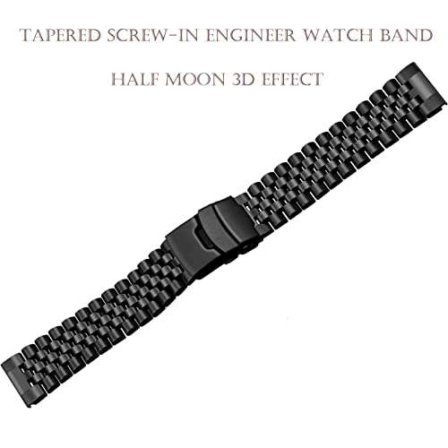 Kai Tian Super 3D 20mm Watch Band Quick Release Engineer Watch Strap Replacement Bands Screw Fixed Solid Links Double Lock Black Watch Straps with Fold Over Buckle - Image 2