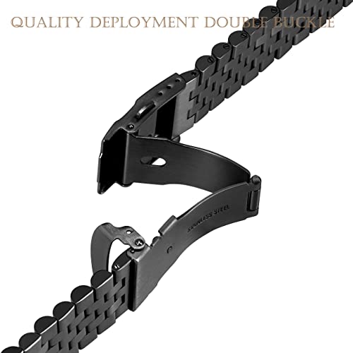 Kai Tian Super 3D 20mm Watch Band Quick Release Engineer Watch Strap Replacement Bands Screw Fixed Solid Links Double Lock Black Watch Straps with Fold Over Buckle - Image 4