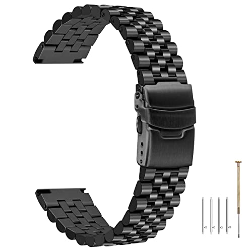 Kai Tian Super 3D 20mm Watch Band Quick Release Engineer Watch Strap Replacement Bands Screw Fixed Solid Links Double Lock Black Watch Straps with Fold Over Buckle - Image 1