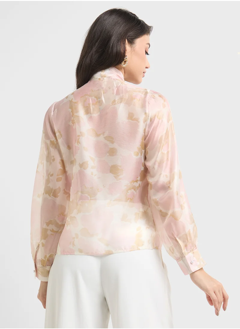 ايلا Printed Top With Neck Tie Up