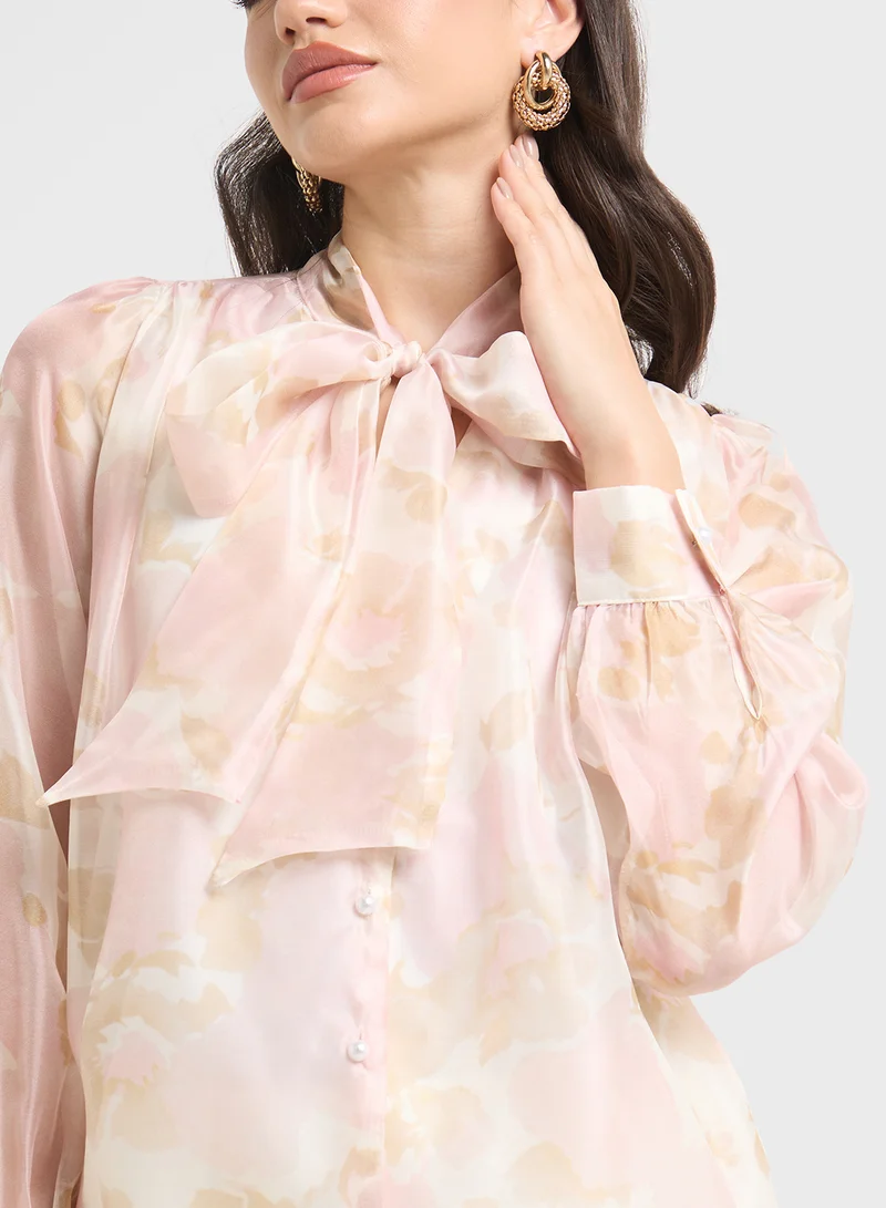 ELLA Printed Top With Neck Tie Up