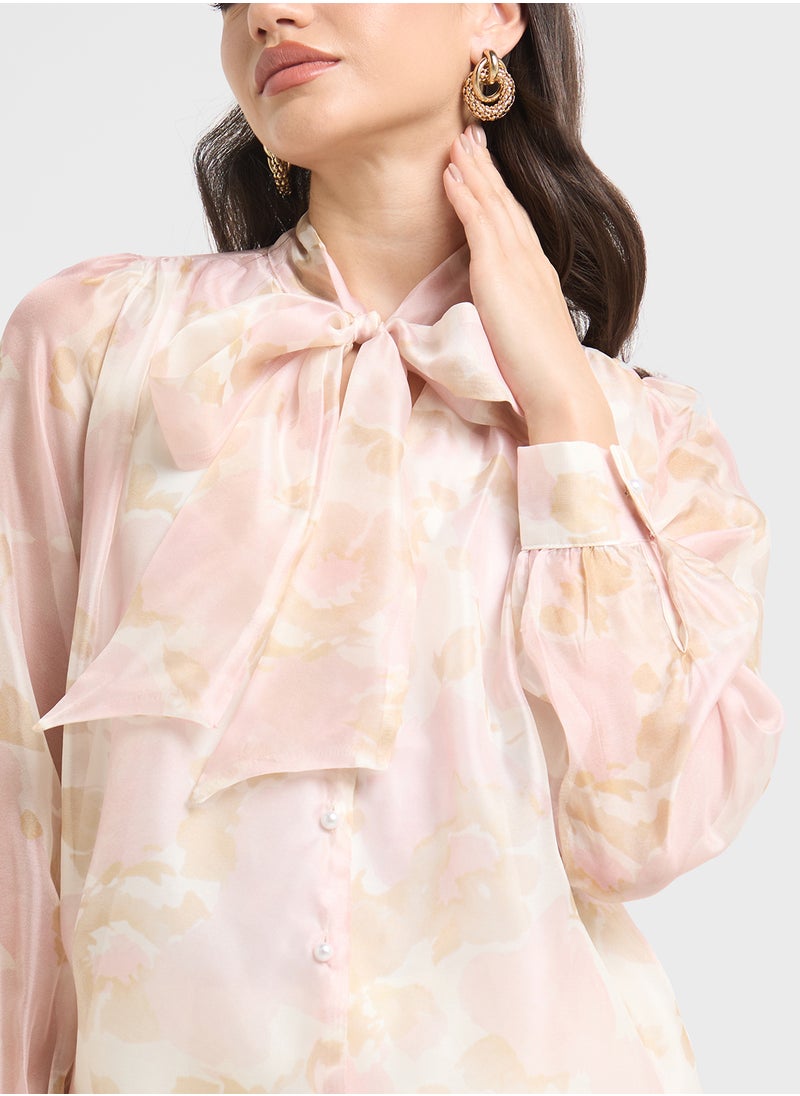 ELLA Printed Top With Neck Tie Up  - Image 3