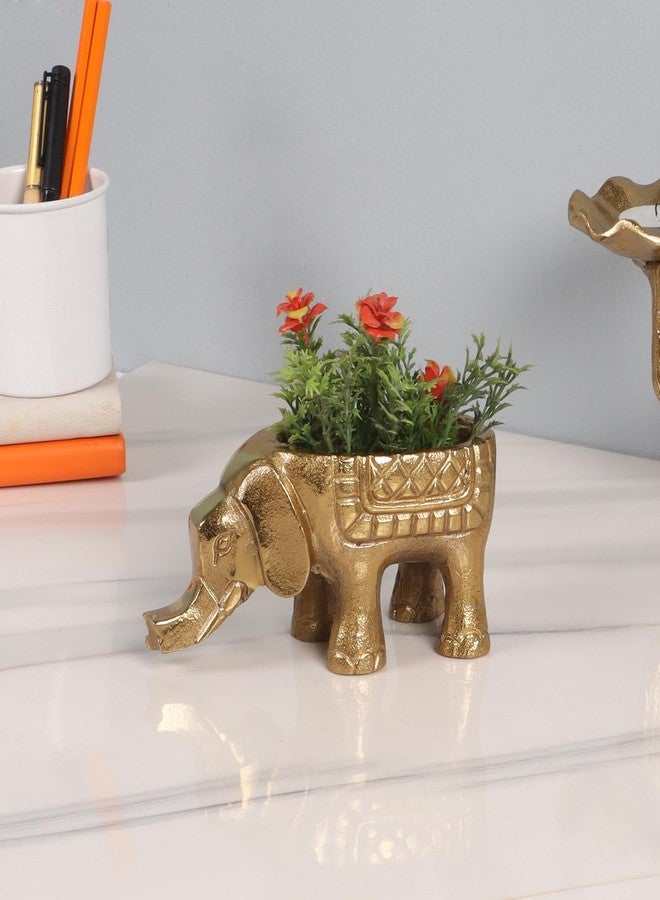 Two Moustaches Aluminium Elephant Shaped Flower Vase, Metal Elephant Showpiece, Flower Vase for Home & Office Decor, Housewarming Gifts, Home Decor Items, Golden, Pack of 1 - Image 3