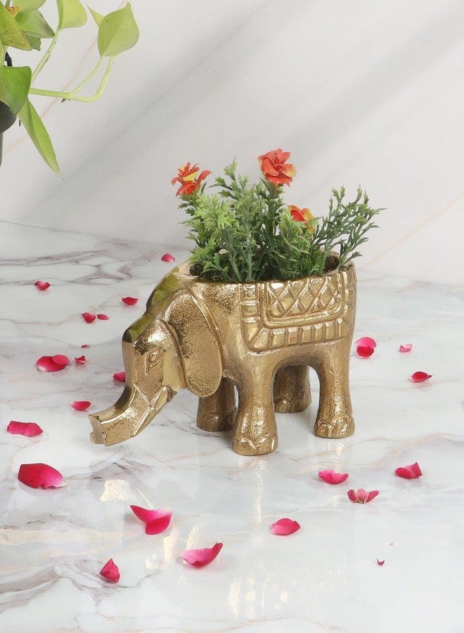 Two Moustaches Aluminium Elephant Shaped Flower Vase, Metal Elephant Showpiece, Flower Vase for Home & Office Decor, Housewarming Gifts, Home Decor Items, Golden, Pack of 1 - Image 1