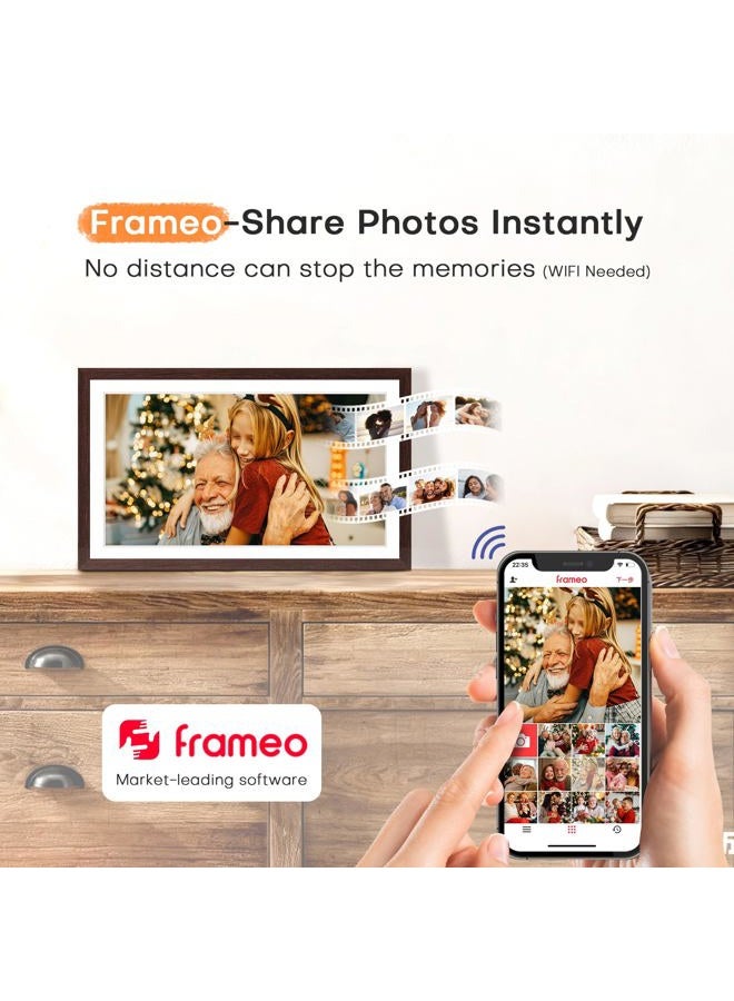 Pastigio Digital Picture Frame Frameo, Large 15.6 Inch Digital Photo Frame, WiFi Electric Frame, 1920 * 1080 IPS FHD Touchscreen, 32GB, Tabletop&Wall-Mounted, Share Video Picture, Gifts for Mom, Black Walnut - Image 3