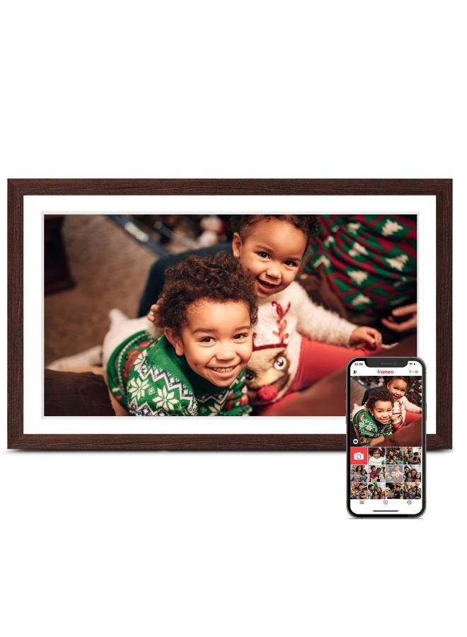 Pastigio Digital Picture Frame Frameo, Large 15.6 Inch Digital Photo Frame, WiFi Electric Frame, 1920 * 1080 IPS FHD Touchscreen, 32GB, Tabletop&Wall-Mounted, Share Video Picture, Gifts for Mom, Black Walnut - Image 1
