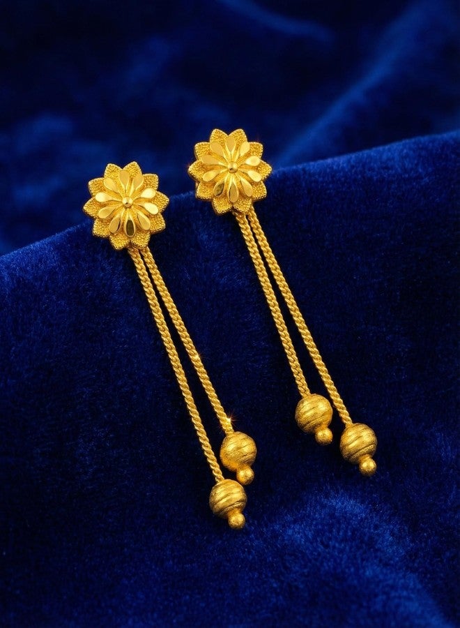 DEW MAT Gold Plated Traditional Jhumka Earrings Combo | Floral Drop & Big Jhumki Set with Matte Finish | South Indian Ghungroo Screw Back Studs Meenakari Jhumki Earrings Set for Women - Image 3