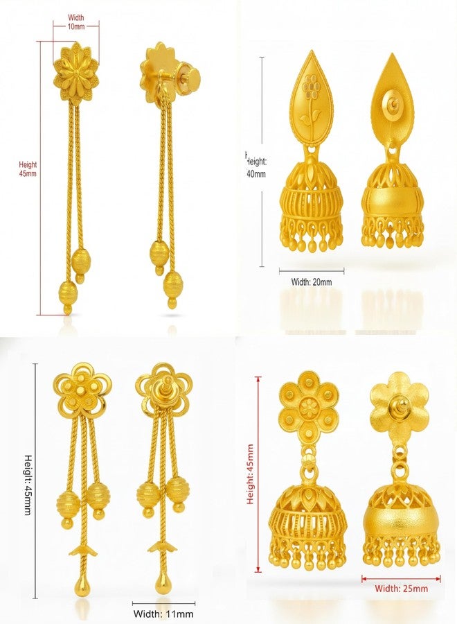 DEW MAT Gold Plated Traditional Jhumka Earrings Combo | Floral Drop & Big Jhumki Set with Matte Finish | South Indian Ghungroo Screw Back Studs Meenakari Jhumki Earrings Set for Women - Image 2