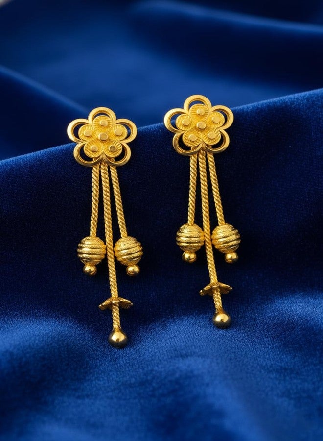 DEW MAT Gold Plated Traditional Jhumka Earrings Combo | Floral Drop & Big Jhumki Set with Matte Finish | South Indian Ghungroo Screw Back Studs Meenakari Jhumki Earrings Set for Women - Image 4