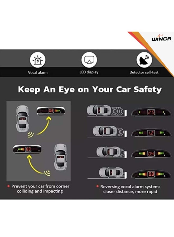 A ZONE Car Parking Sensor 4 Sensors Auto Reverse Assistance Backup Radar Detector System Digital Display Double-sided tapes 12v power cable Control Box - Image 2