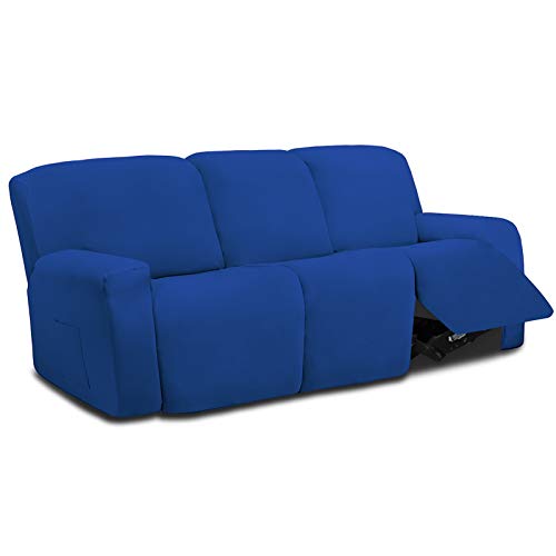 Easy-Going EasyGoing 8 Pieces Microfiber Stretch Sectional Recliner Sofa Slipcover Soft Fitted Fleece 3 Seats Couch Cover Washable Furniture Protector with Elasticity for Kids PetRecliner Sofa Classic Blue