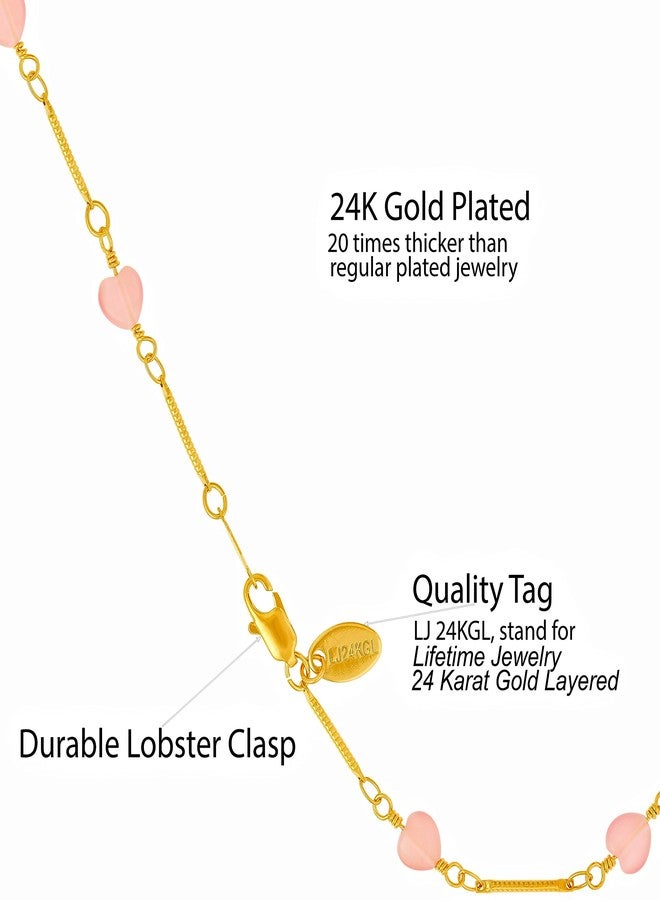 LIFETIME JEWELRY Womens Gold Anklet Pink Hearts Ankle Bracelet 24k Real Gold Plated (10.00) - Image 4