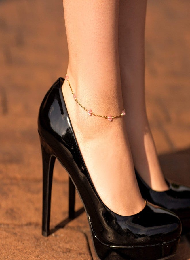 LIFETIME JEWELRY Womens Gold Anklet Pink Hearts Ankle Bracelet 24k Real Gold Plated (10.00) - Image 3