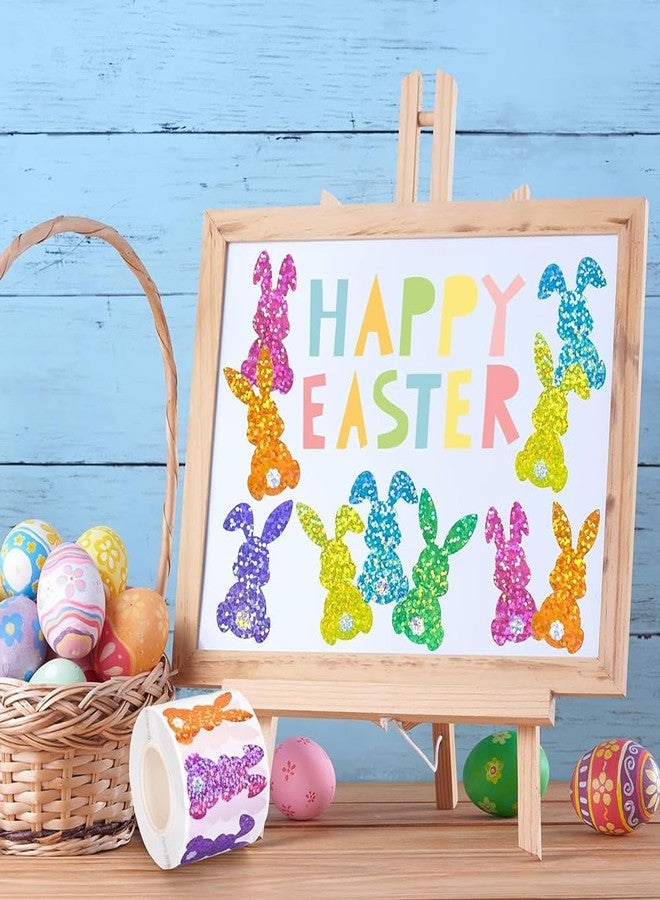 RUPOFUZA 500Pcs Easter Bunny Stickers 1.5in Large Bling Sparkly Spring Happy Easter Bunny Stickers Roll 6 Colors Holographic Waterproof Self-Adhesive Rabbit Sticker for Holiday Envelopes Scrapbook Decorations - Image 3