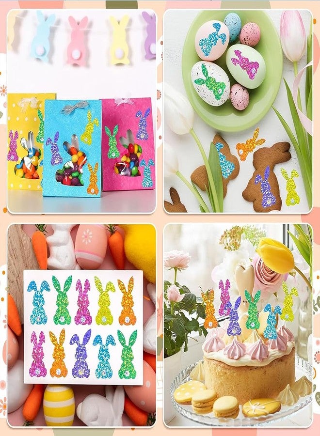 RUPOFUZA 500Pcs Easter Bunny Stickers 1.5in Large Bling Sparkly Spring Happy Easter Bunny Stickers Roll 6 Colors Holographic Waterproof Self-Adhesive Rabbit Sticker for Holiday Envelopes Scrapbook Decorations - Image 4