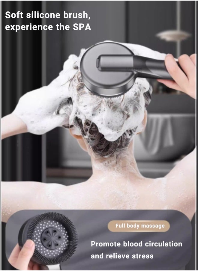 Super ZYouth Shower Head-4 Spray Settings Filtered, Hard Water Softener Filtered ,  Shower Head with 60" PVC Hose and Stand, 3 Extra Cotton Filters, with Silicone Massage Brush, Gray  - Image 2
