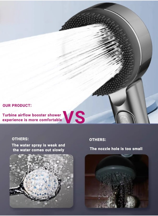 Super ZYouth Shower Head-4 Spray Settings Filtered, Hard Water Softener Filtered ,  Shower Head with 60" PVC Hose and Stand, 3 Extra Cotton Filters, with Silicone Massage Brush, Gray  - Image 3