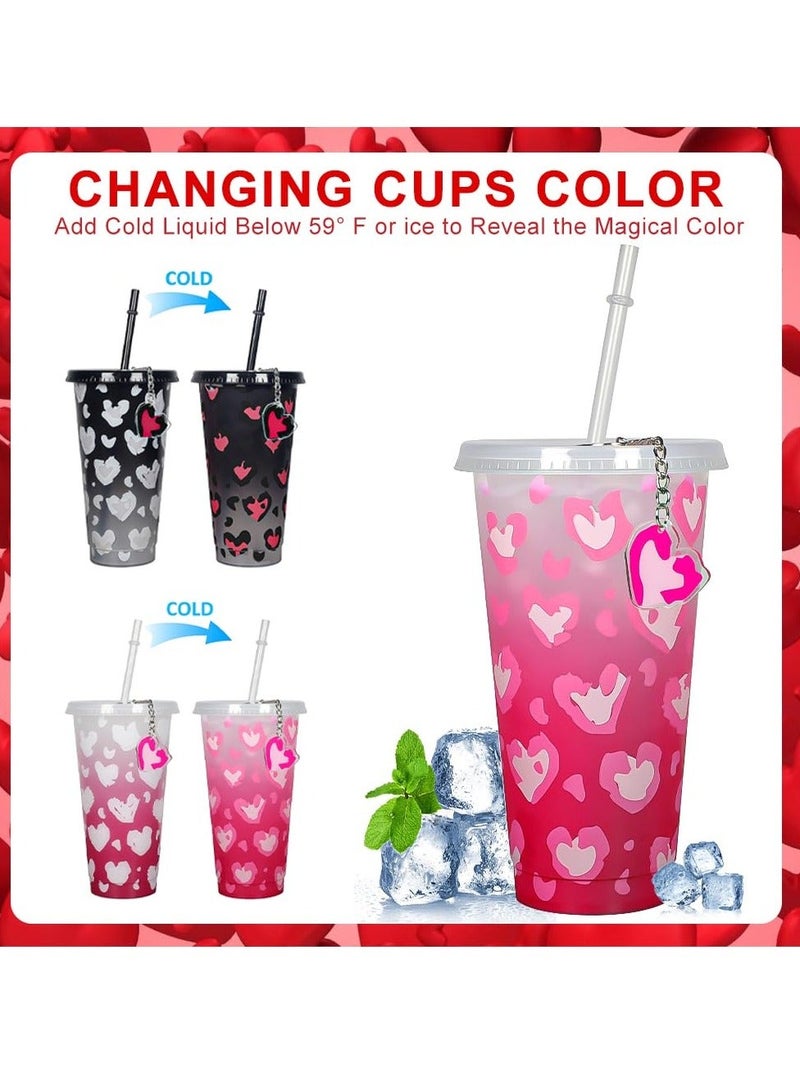 Color Changing Cups 2 Pack 24 oz Valentine's Day Color Changing Cups with Lids and Straws Plastic Cups Reusable Tumblers and Water Glasses for Birthday Gift Cute Cups for Ice Drink  - Image 2