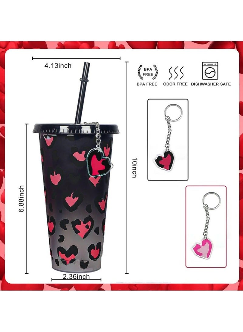 Color Changing Cups 2 Pack 24 oz Valentine's Day Color Changing Cups with Lids and Straws Plastic Cups Reusable Tumblers and Water Glasses for Birthday Gift Cute Cups for Ice Drink  - Image 3