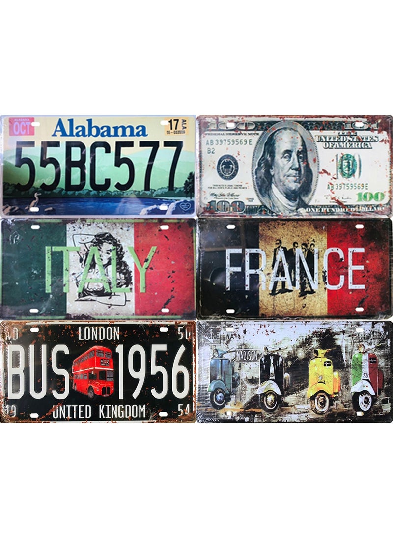 LINGWEI Wall Decorative Metal Plate Tin Sign Multicolour 30x15cm 6pcs - Image 1