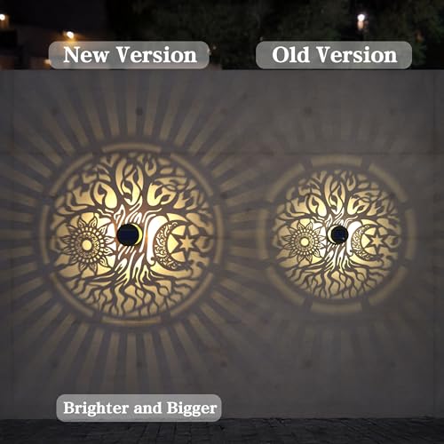 gardencave 4 Pack Large Solar Fence Lights Metal Solar Powered Outdoor Wall Deck Step Lights Tree Theme Waterproof Fence Light for Garden Post Patio Backyard Yard Decor, Gardening Gifts for Women Mom Grandma - Image 2