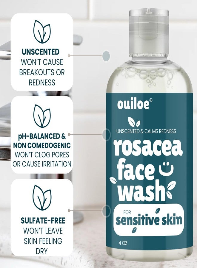 Ouiloe Rosacea Face Wash for Sensitive Skin - Non Comedogenic Face Wash - Safe for Acne Prone Skin - Unscented, Sulfate Free, pH Balanced, Paraben Free, 4oz - Image 3