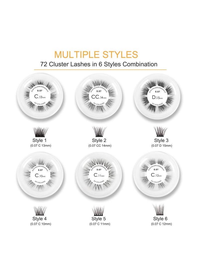 SYOSI - DIY Lash Extension Kit, 72 Clusters Volume Lashes Set Soft and Lightweight, C Curl 0.07mm 10-15mm Mixed DIY Eyelash Extension, at Home Lash Extensions Kit with Cluster Lashes Glue and Tweezers - Image 1
