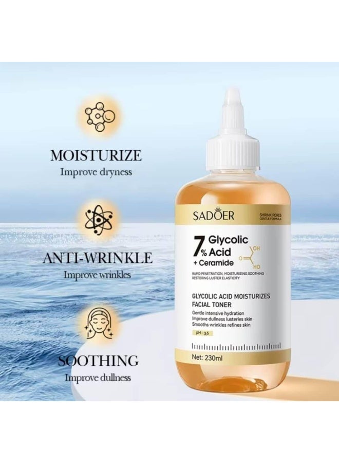 SADOER Glycolic Acid 7% Facial Toner with Ceramides, Moisturizing and Anti-Wrinkle 230ml - Image 2