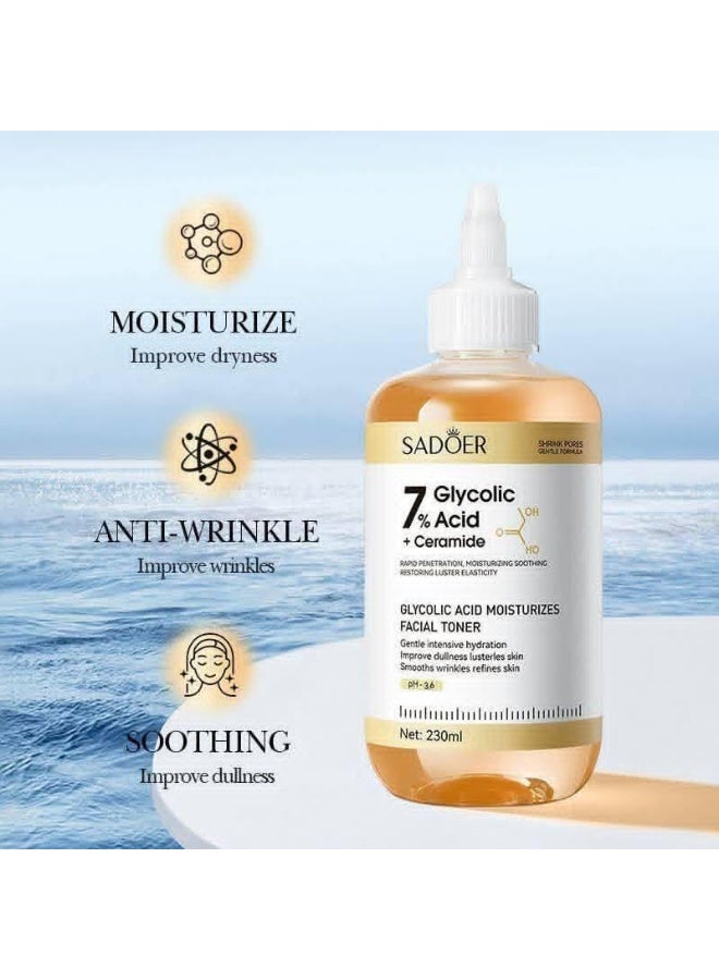 SADOER Glycolic Acid 7% Facial Toner with Ceramides, Moisturizing and Anti-Wrinkle 230ml - Image 4