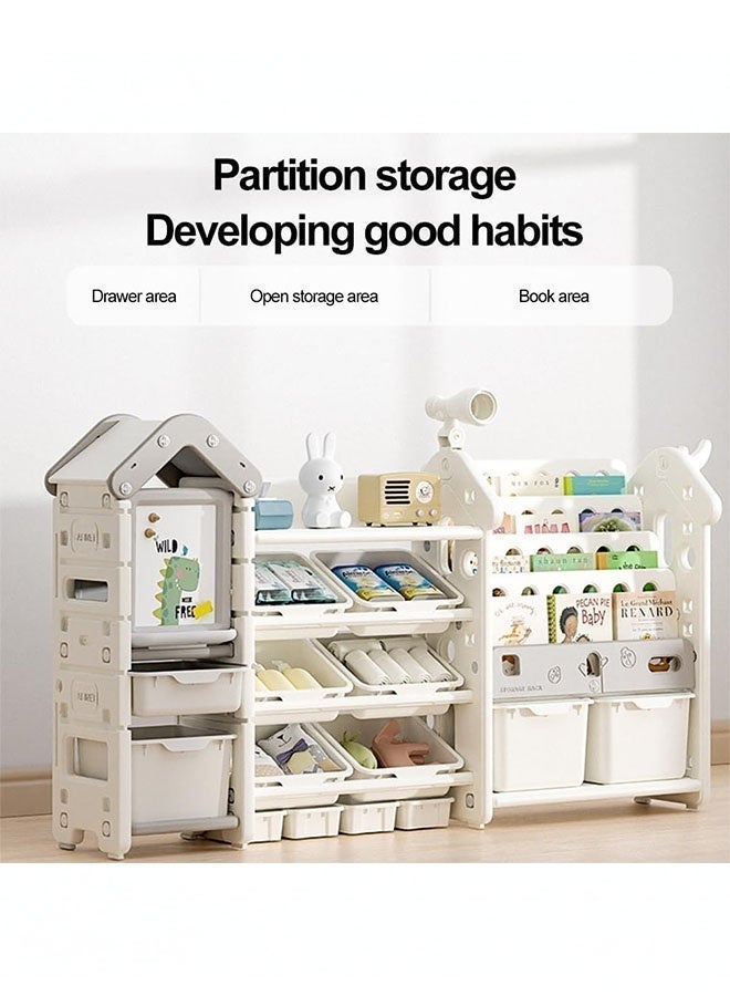 بيوينتي منظم تخزين الألعاب للأطفال ورف الكتب للأطفال ، مع رف 4 طبقات و 14 سلة بلاستيكية قابلة للإزالة ، ودراج قابلة للسحب رف متعدد الأغراض للأطفال الصغار لتنظيم الألعاب والكتب - Image 3