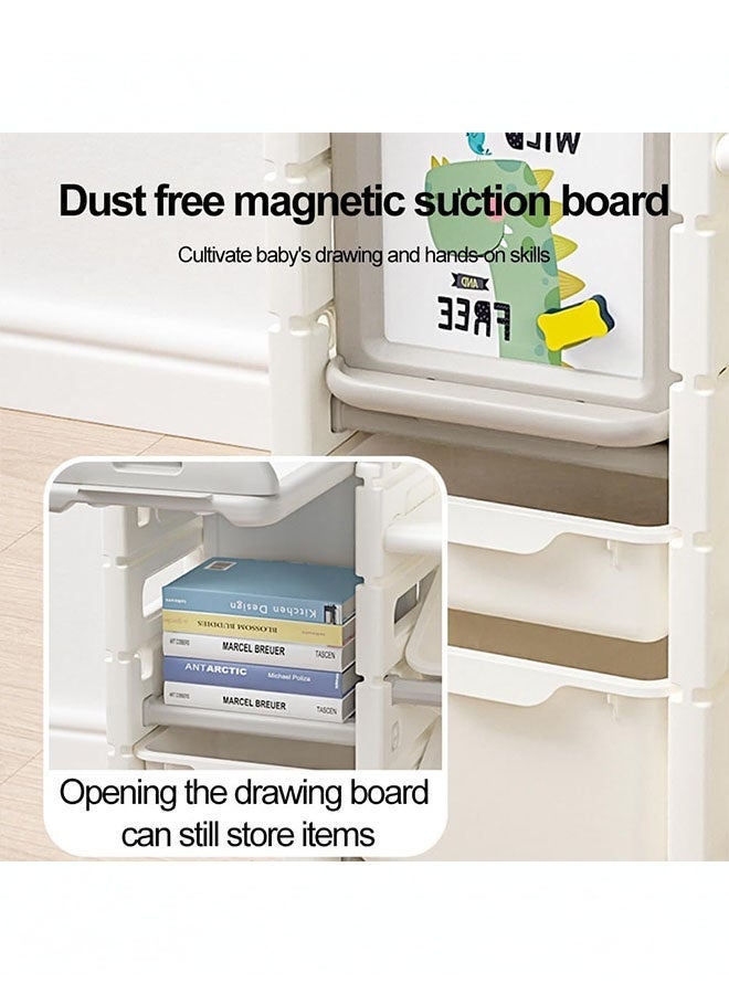 بيوينتي منظم تخزين الألعاب للأطفال ورف الكتب للأطفال ، مع رف 4 طبقات و 14 سلة بلاستيكية قابلة للإزالة ، ودراج قابلة للسحب رف متعدد الأغراض للأطفال الصغار لتنظيم الألعاب والكتب - Image 4