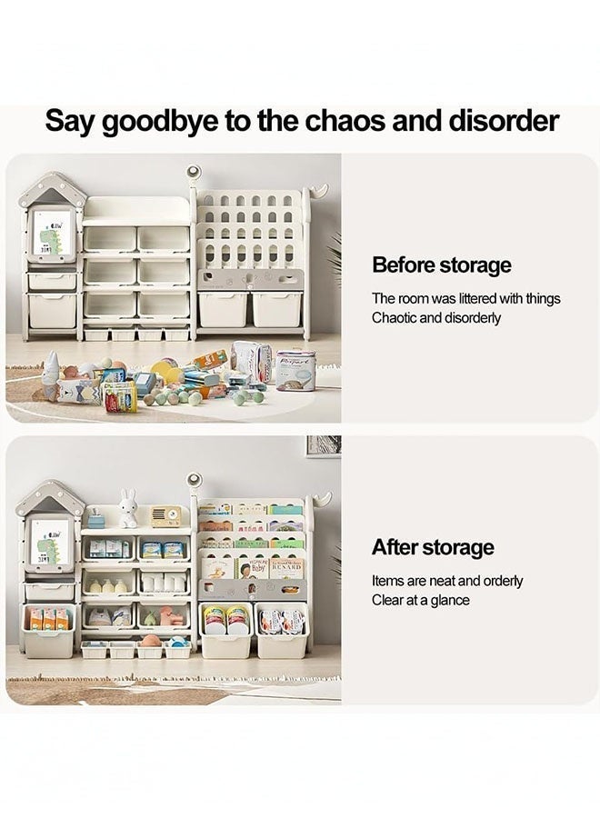 بيوينتي منظم تخزين الألعاب للأطفال ورف الكتب للأطفال ، مع رف 4 طبقات و 14 سلة بلاستيكية قابلة للإزالة ، ودراج قابلة للسحب رف متعدد الأغراض للأطفال الصغار لتنظيم الألعاب والكتب - Image 5