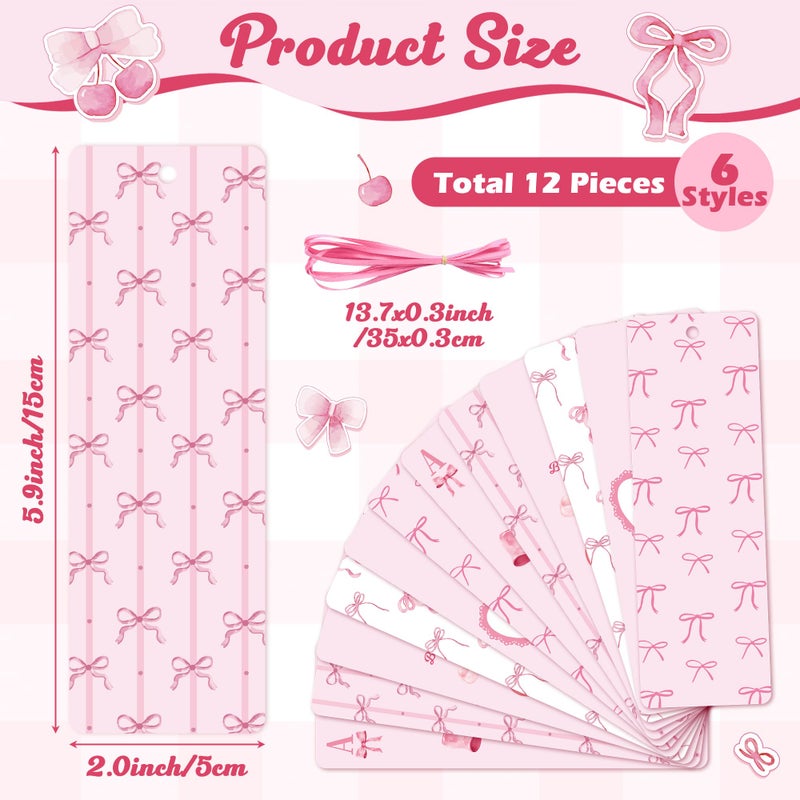 TICIAGA Coquette Pink Bow Bookmark - 12PCS Pink Bow Paper Bookmark with Ribbon for Girl Reading Lovers, Funny Girl Coquette Cherry Paper Marker Bulk Book Lovers Gifts for Women, Easter Gifts - Image 4