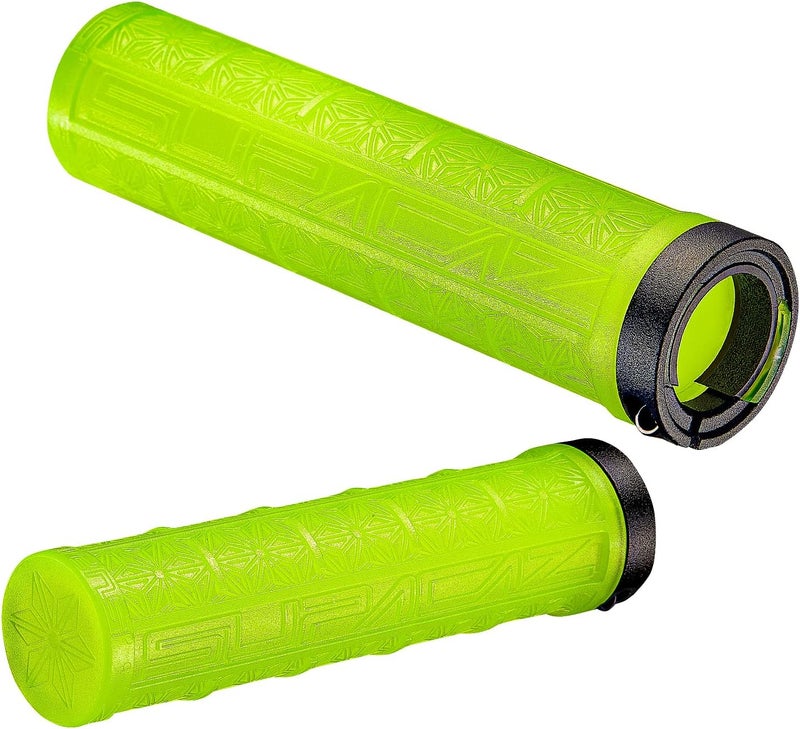 Supacaz Grizips Bicycle Handlebar Grips - Mountain Bike Grips - Shock Absorbing Silicone - Slip-Free Control - Neon Yellow