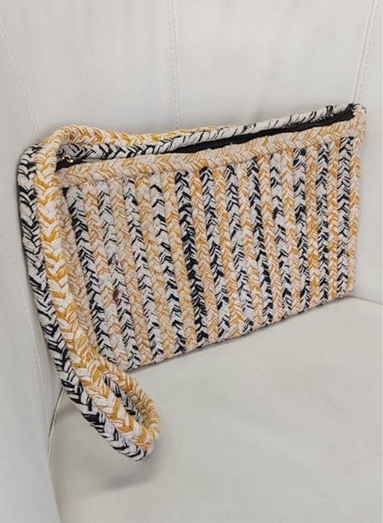 Fusion Republik Ethnic Dari Jute Cotton Sling Bag,Brige & Black  - Image 2