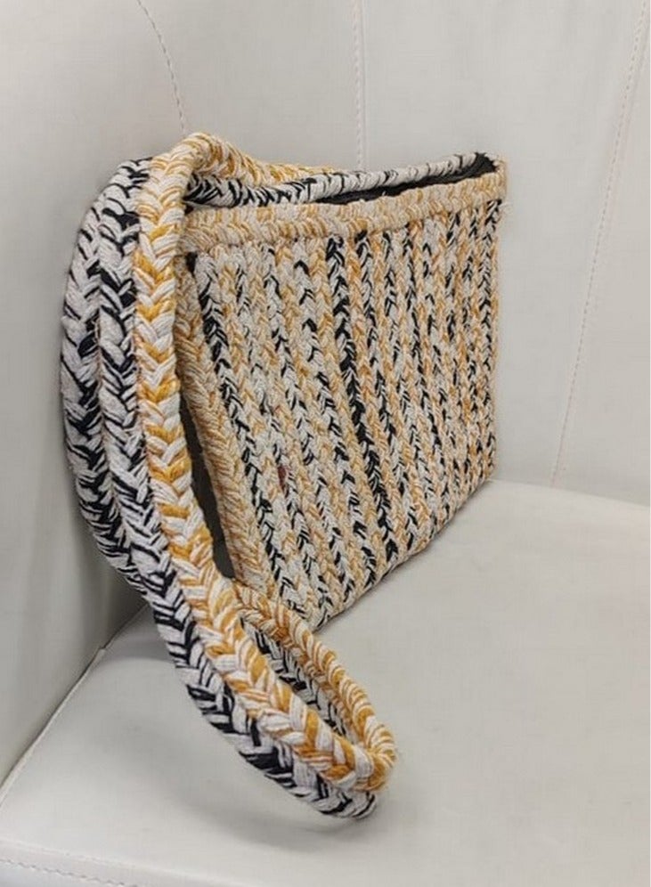 Fusion Republik Ethnic Dari Jute Cotton Sling Bag,Brige & Black  - Image 3