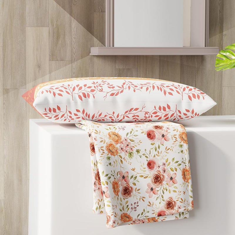 Color Sense COLOR SENSE Light Weight Durable Bedsheet Set for Single Bed 1 Wrinkle Resistant Single Bed Sheet 1 Pillow Cover Orange Size 59 x 87 inches Floral Print Orange  - Image 2